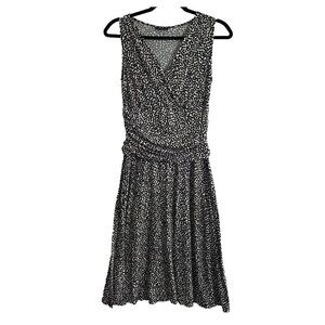 LAFAYETTE 148 NY Women Faux Wrap Midi Dress Sz S Black Polka Dot V Neck 58-25